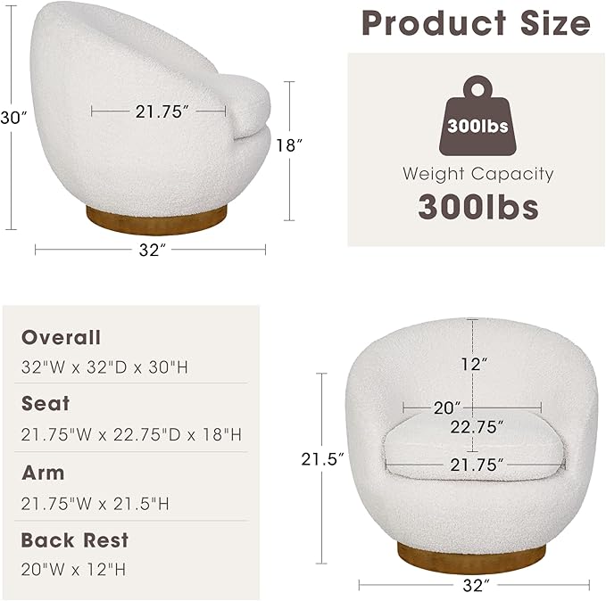 INK+IVY Jessel Swivel Accent Chair – Barrel Back Design, Sherpa Upholstery - Image 2