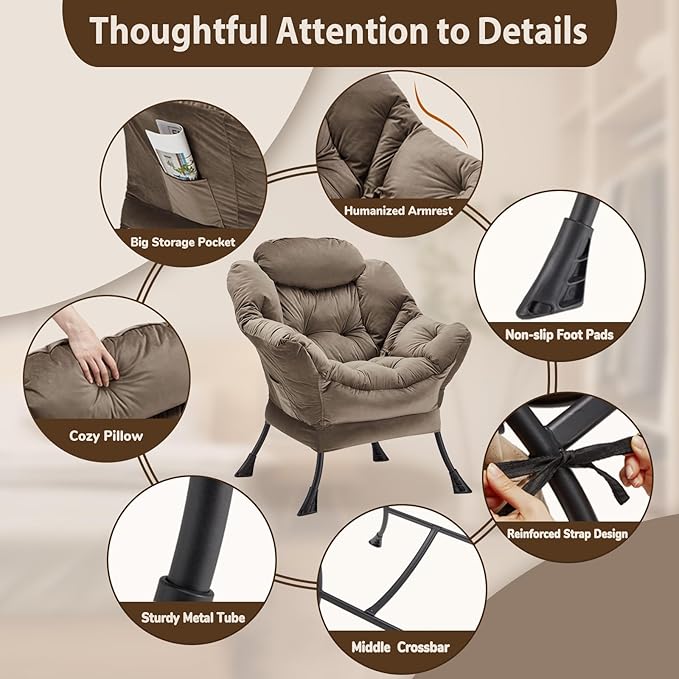 Lazy Chair Thick Padded, Comfy Velvet Accent Lounge Chair - Image 6
