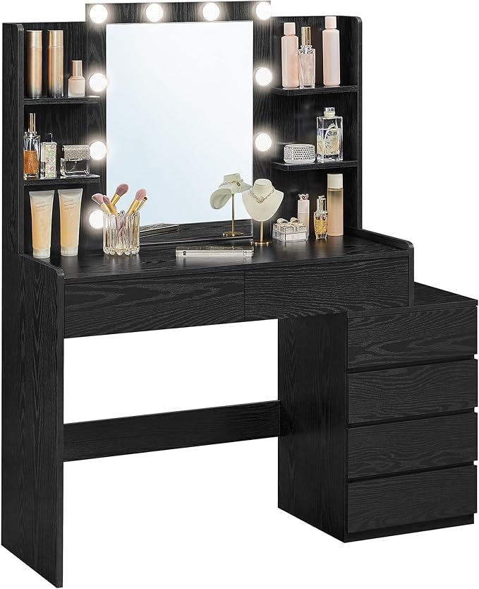VASAGLE Vanity Desk with Mirror and LED Lights, Makeup Vanity with 6 Drawers by VASAGLEbySONGMICSHOME