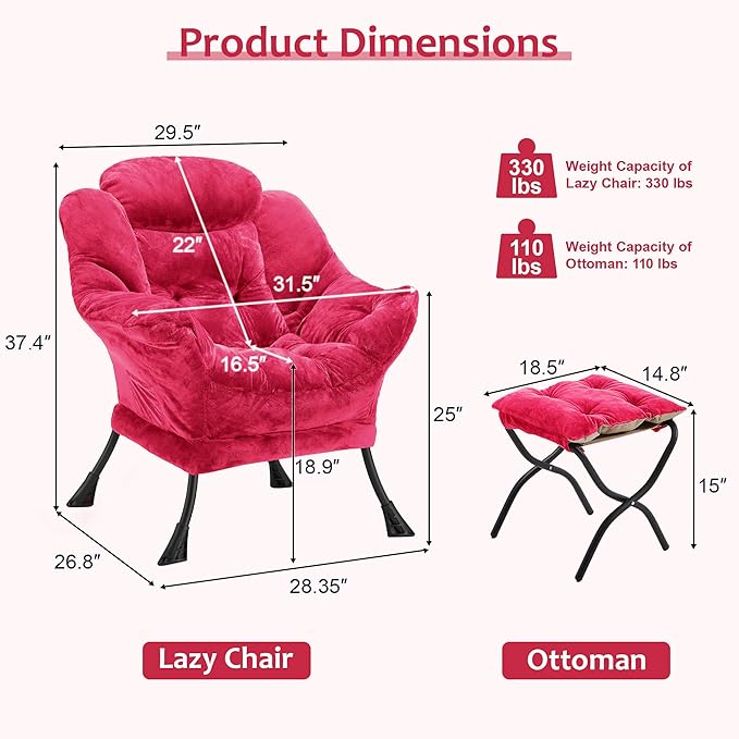 Fabric Lazy Chair with Ottoman, Oversized Upholstered Sofa Chair - Image 3