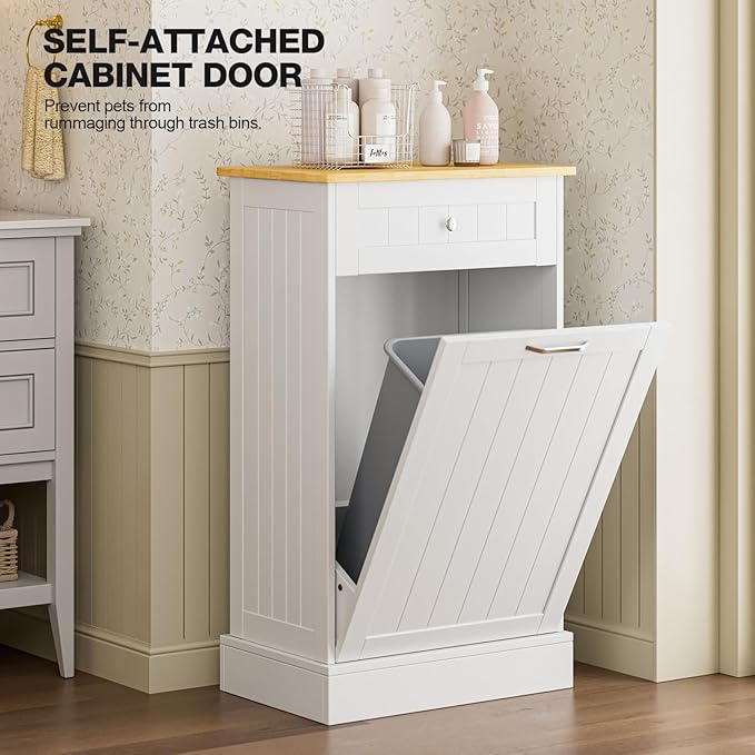 GAZHOME 10 Gallon Tilt Out Trash Cabinet, Upgrade Wooden Free Standing - Image 4