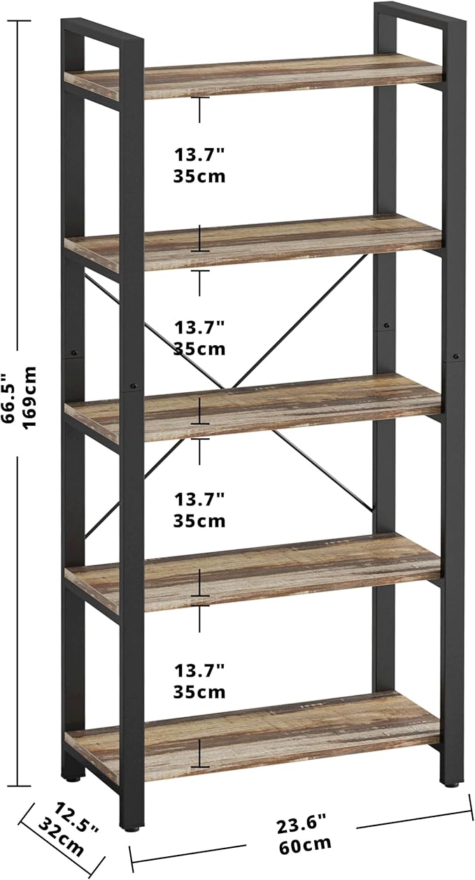 IRONCK Bookshelf 5-Tier Ladder Shelf 110 lbs Shelf Vintage Industrial Style - Image 3