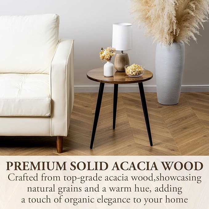 MyGift 20.5 Inch Mid Century Round End Table, Premium Acacia Solid Wood Accent - Image 2