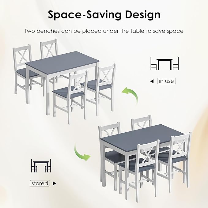 SogesPower Dining Table Set for 4, Wood Rectangular Kitchen Dining Table Set - Image 2