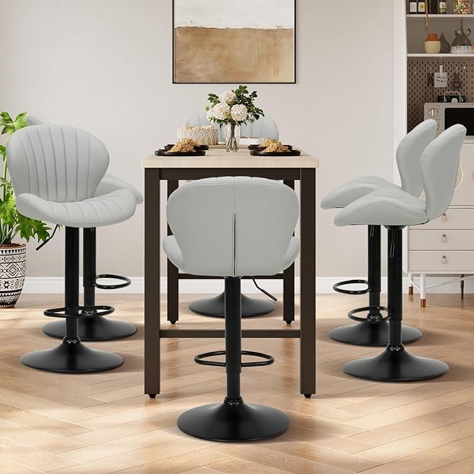 COLAMY Bar Stools Set of 4, Modern Swivel Bar Chairs, Adjustable Faux Leather - Image 6
