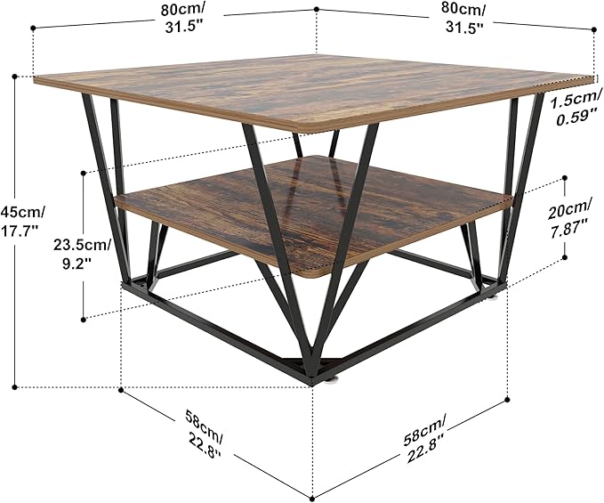 Elephance Square Coffee Table for Living Room, Modern 31.5" Two-Tier Caramel - Image 2