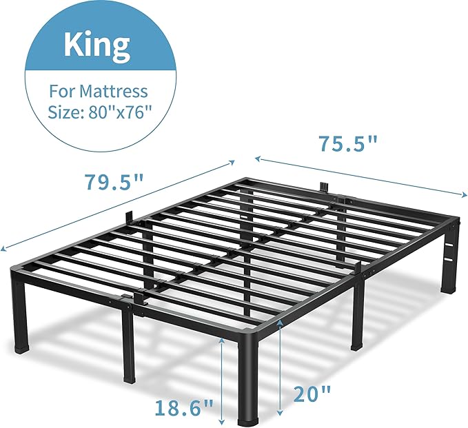 20 Inch King Size Bed Frame, 3500Lbs Heavy Duty Metal Platform - Image 3