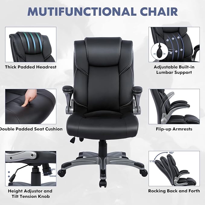 COLAMY High Back Executive Office Chair- Ergonomic Home Computer Desk Leather - Image 5