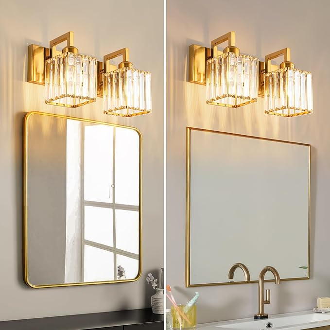 Modern Bathroom Vanity Light 2-Lights Gold Crystal Wall Lamp Bathroom Modern - Image 3