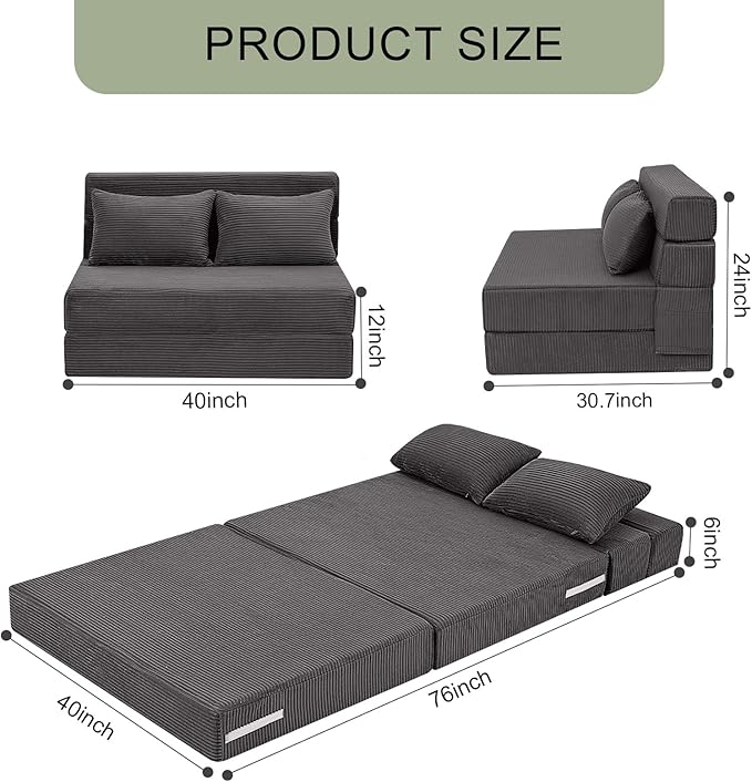 MeMoreCool Boneless Folding Sofa Bed, Corduroy Convertible Sleeper Chair - Image 2