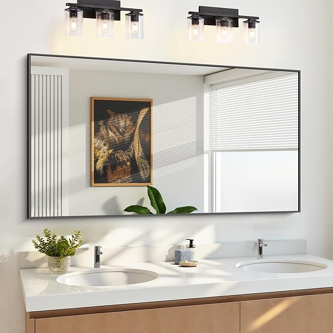 KOCUUY 30x55 Inch Large Black Wall Mounted Mirror, Aluminum Framed Decorative by KOCUUY