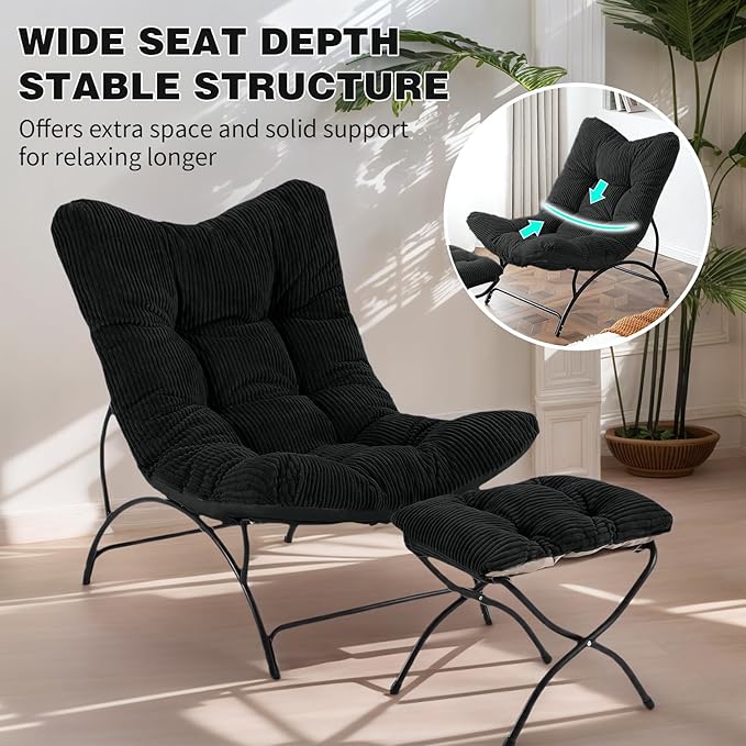 Welnow Accent Chair with Ottoman, Lounge Comfy Soft Leisure Metal Frame Reading - Image 5