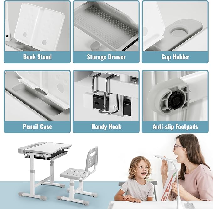 Rengue Kids Desk and Chair Set Height Adjustable School Study Desk and Chair - Image 7