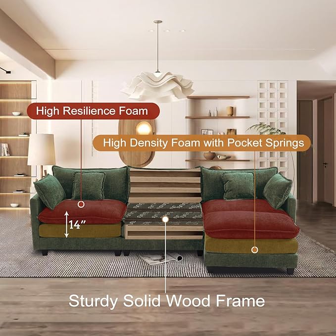 Furniliving 112‘’ L-Shaped Sofa, Luxury Chenille Modular Sectional Couches - Image 3