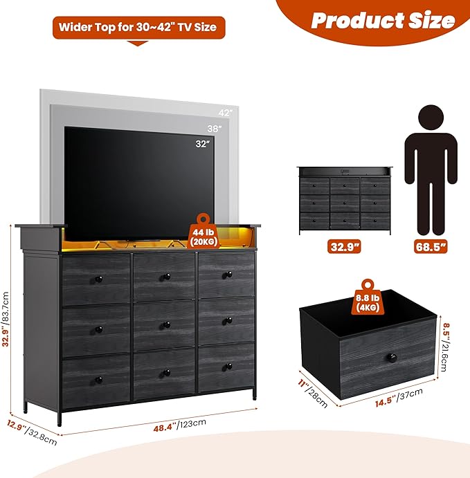 Nicehill 9 Drawer Dresser for Bedroom, TV Stand for Bedroom, Fabric Chests of - Image 2