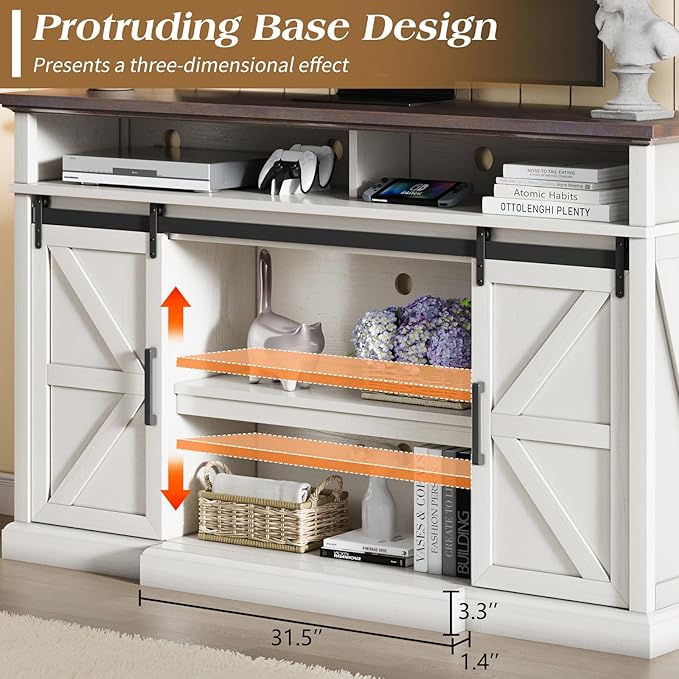 66" Farmhouse TV Stand for 75 Inch TVs, Rustic Media Console Table Storage - Image 5