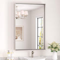 Keonjinn 24 x 36 In Brushed Nickel Bathroom Mirror, Rectangular Metal Framed by Keonjinn