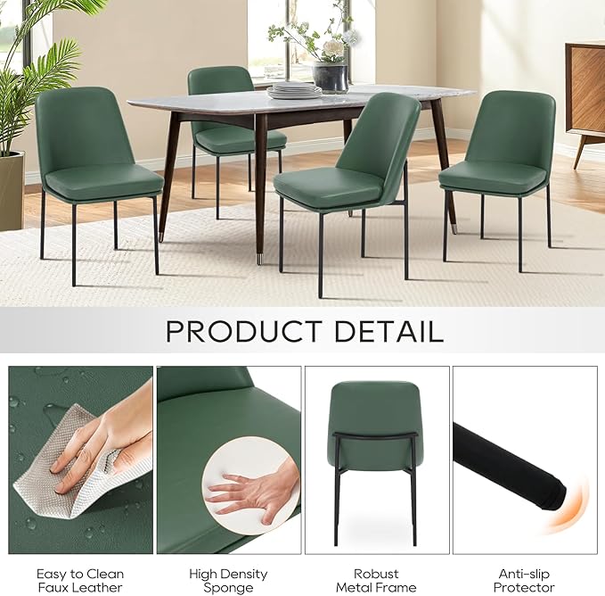COLAMY Modern Dining Chairs Set of 2, Faux Leather Upholstered Dining Room - Image 3