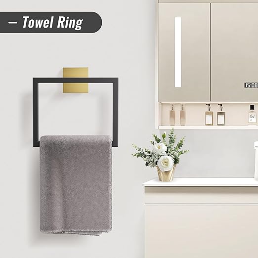 YACVCL Towel Bar Set, 5-Piece Black and Gold Bathroom Hardware Set, SUS304 - Image 3