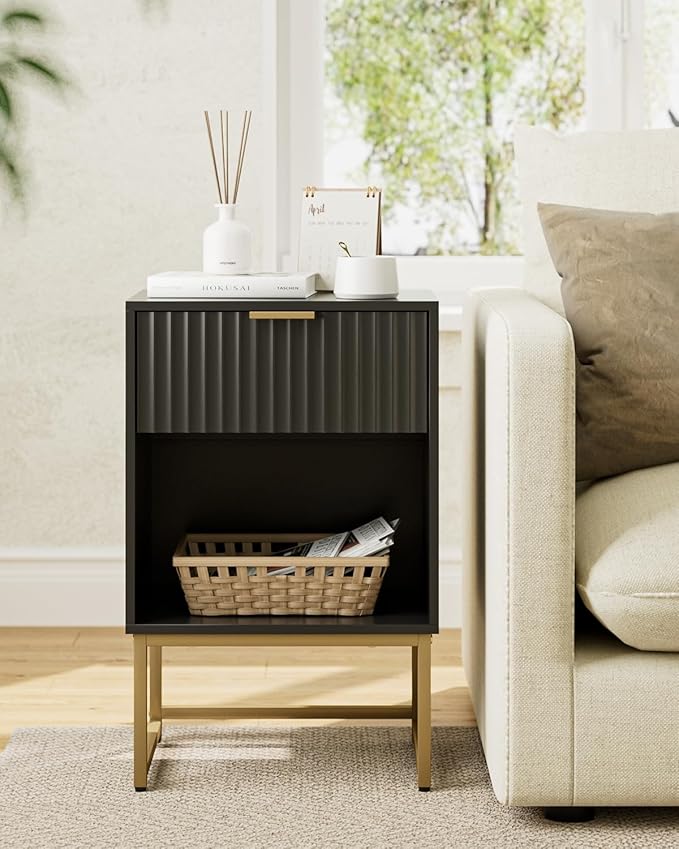 Masupu Fluted Nightstand, Modern Night Stand Wood Bedside Table - Image 3