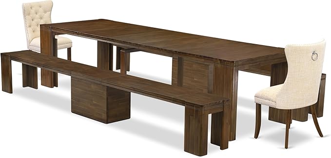 X02DA-208-32 5-Pc Mid Century Dining Table Set contains an Extendable Rectangle - Image 2
