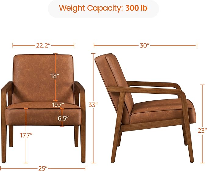 Yaheetech PU Leather Accent Chair, Mid-Century Modern Barrel Chair - Image 2