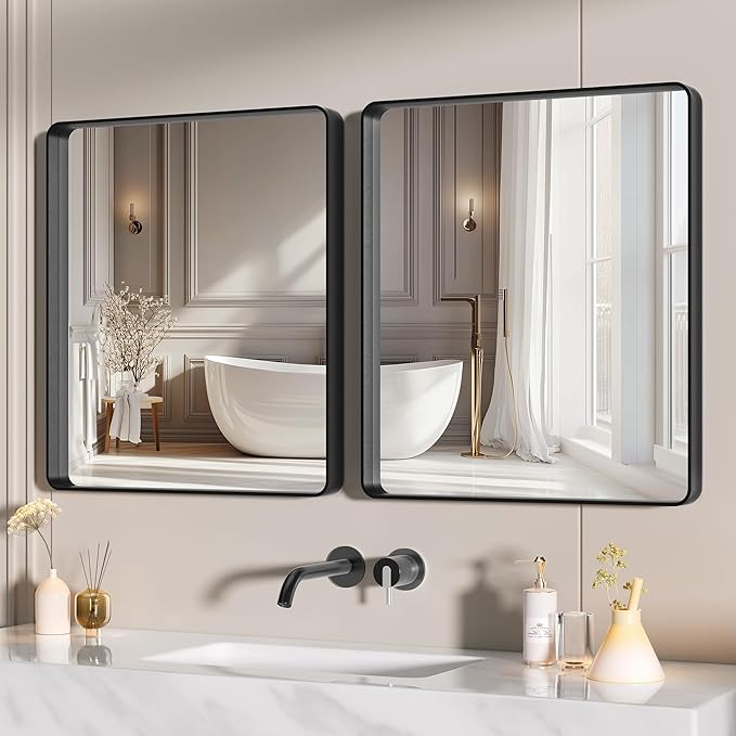 Hasipu 2 PCS Bathroom Mirror for Wall, 30 x 24 Inch Black Metal Framed Bathroom by Whatssuitableisthebest