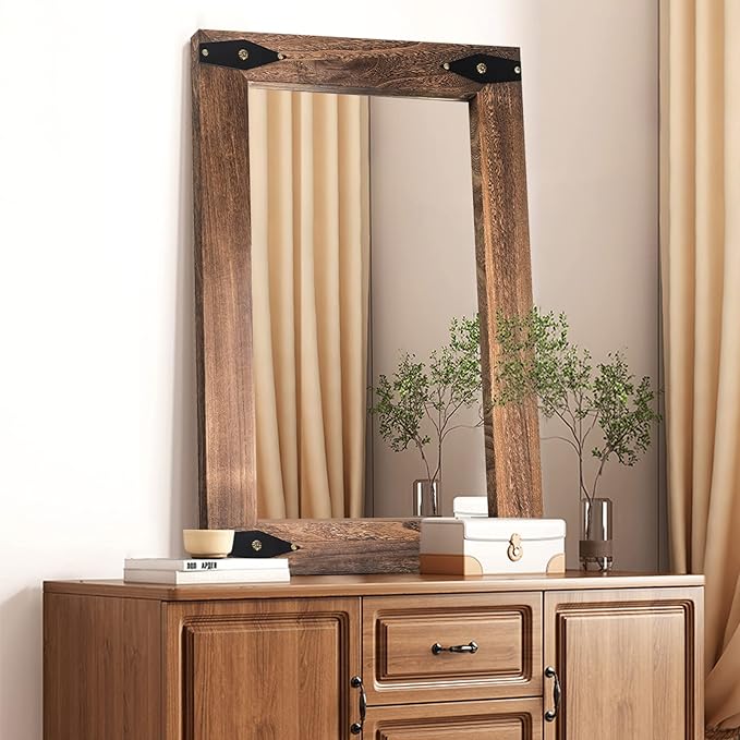 Rustic Wooden Framed Wall Mirror - Image 6