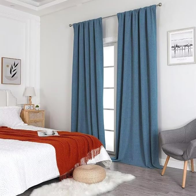 Joydeco Natural Linen Curtains 96 inch Length 2 Panels Set Burg 100% Blackout - Image 8