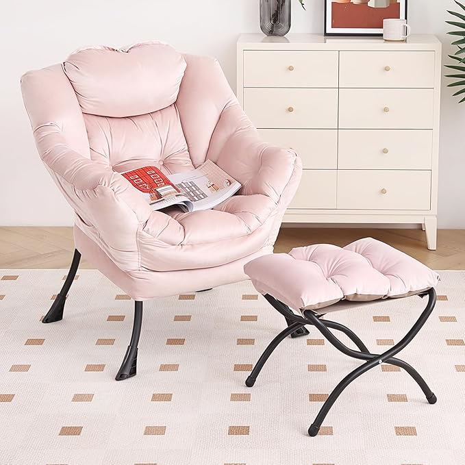 Lazy Chair with Ottoman, Modern Chair with Folding Footrest, Lounge Accent Chair - Image 5