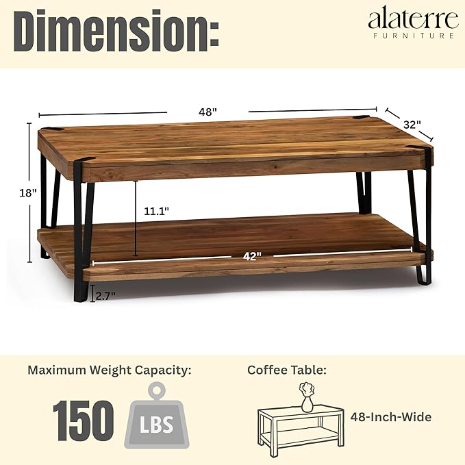 Alaterre Furniture Ryegate 48" Live Edge Wood Coffee Table â€“ Solid Acacia - Image 3