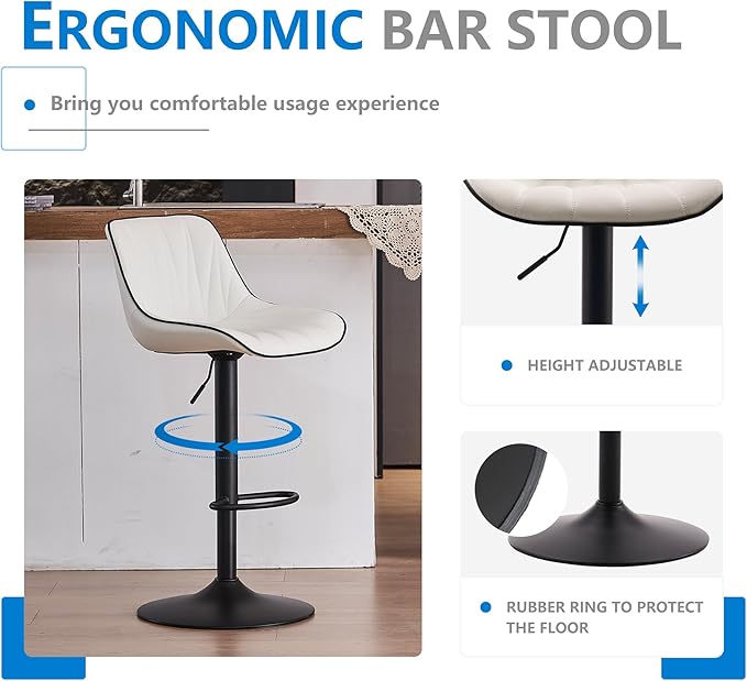 YOUNIKE Bar Stools Set of 2 for Kitchen Island, Adjustable Barstools - Image 9