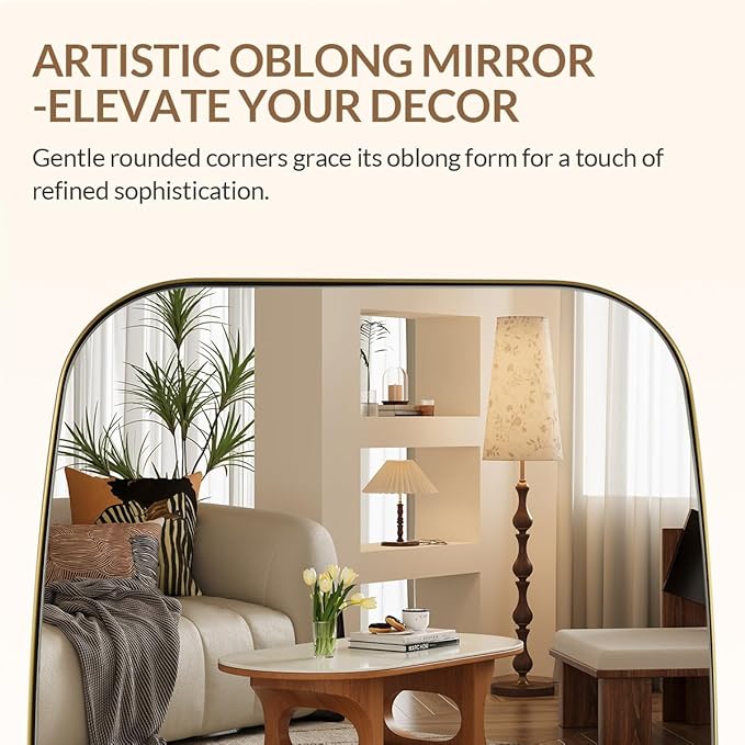 ANDY STAR Brass Bathroom Mirror, 24x32’’ Brushed Gold Metal Frame Oblong Mirror - Image 5