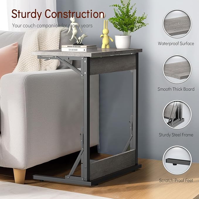 Tatub 24" Folding C Shaped End Table Set of 2, Small Sofa Side Laptop Desk - Image 7