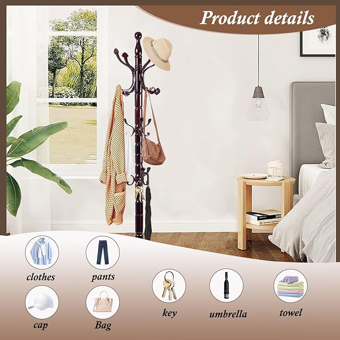 Wooden Coat Rack Freestanding, Vintage Coat Racks - Image 6