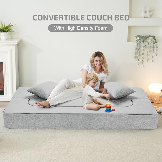 2-in-1 Folding Sofa Bed with Pillows - Image 3