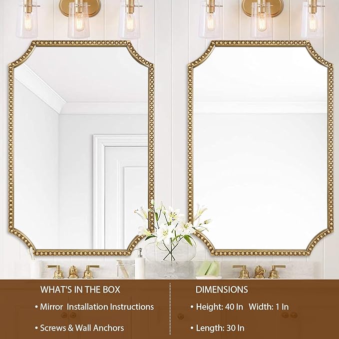 30"x40" Mirror for Wall, Full Scalloped Corners Rectangle Decorative Mirror - Image 4