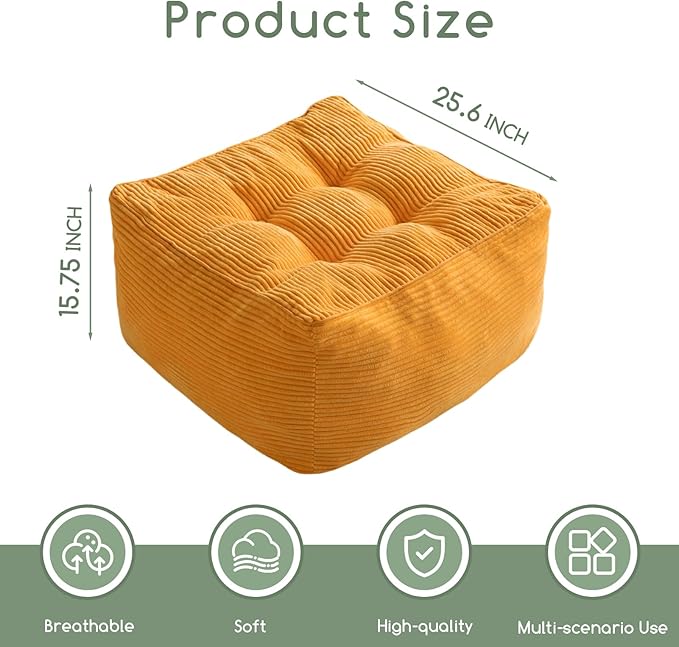 HIGOGOGO Square Stuffed Pouf Ottoman, Corduroy Poufs - Image 2