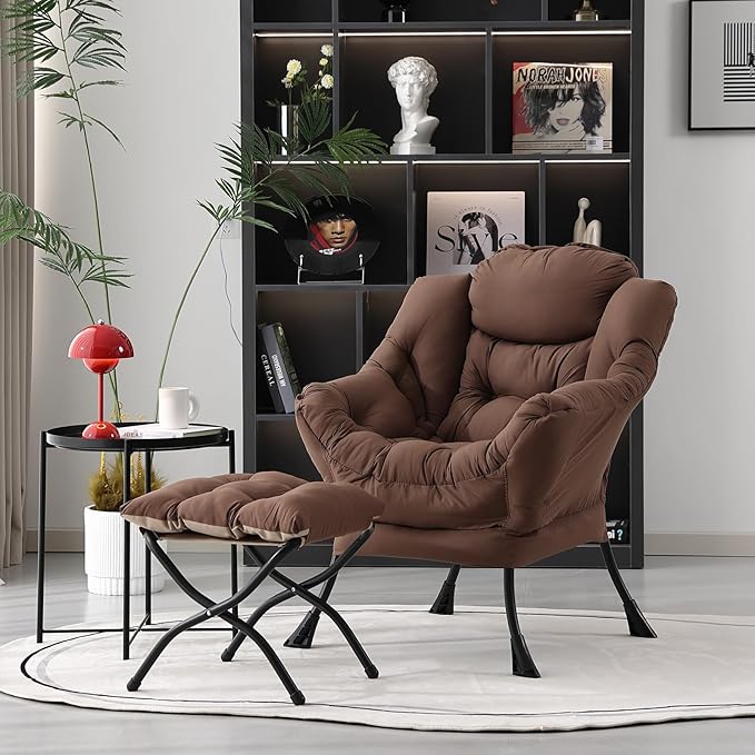 Lazy Chair with Folding Ottoman, Modern Accent Lounge Armchair with Armrests - Image 7
