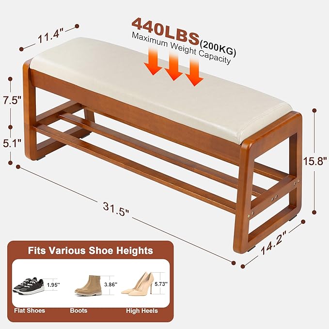 Shoe Bench Storage Rubberwood - Image 2