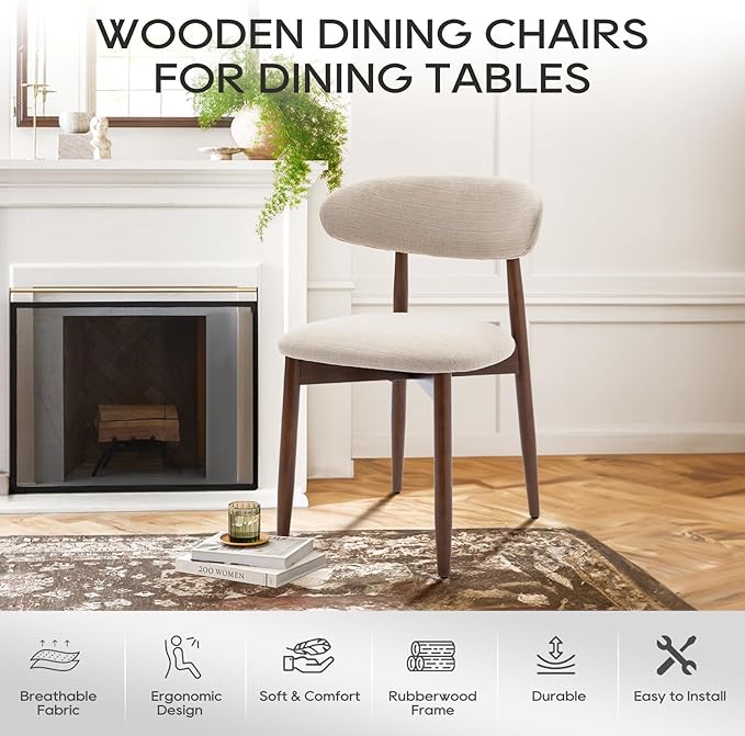 COLAMY Wooden Dining Chairs Set of 4, Modern Fabric Upholstered Kitchen Side - Image 6