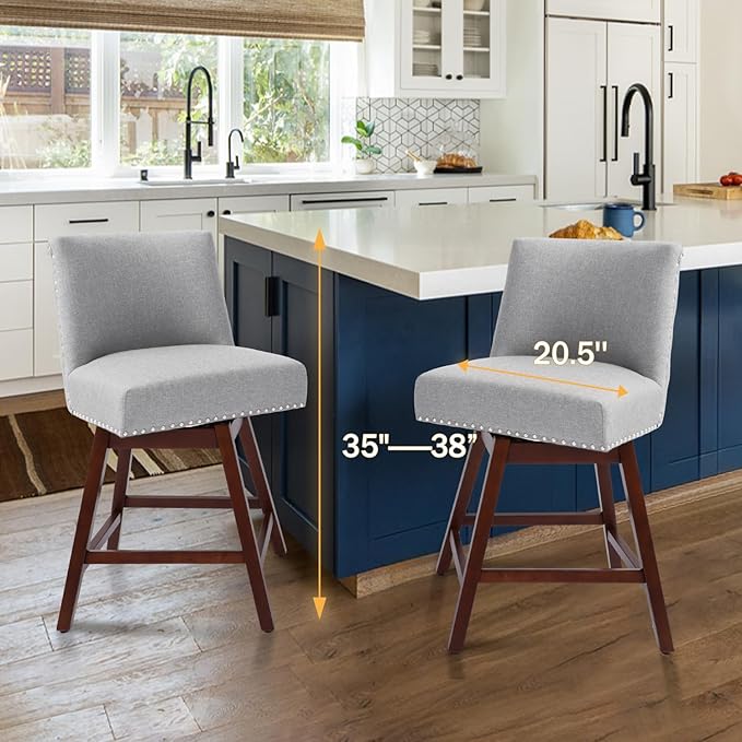 Counter Height Barstools Set of 2, 360° Swivel Bar Stools - Image 4
