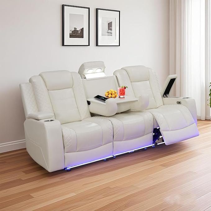 PU Leather Power Wall Hugger Chair Double Reclining Sectional Sofa 3-Seater by NicBex