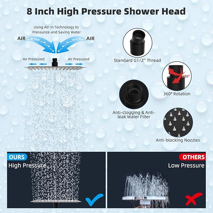 Hibbent All Metal 8'' Rainfall Shower Head, Square Shower Head Combo, High - Image 4