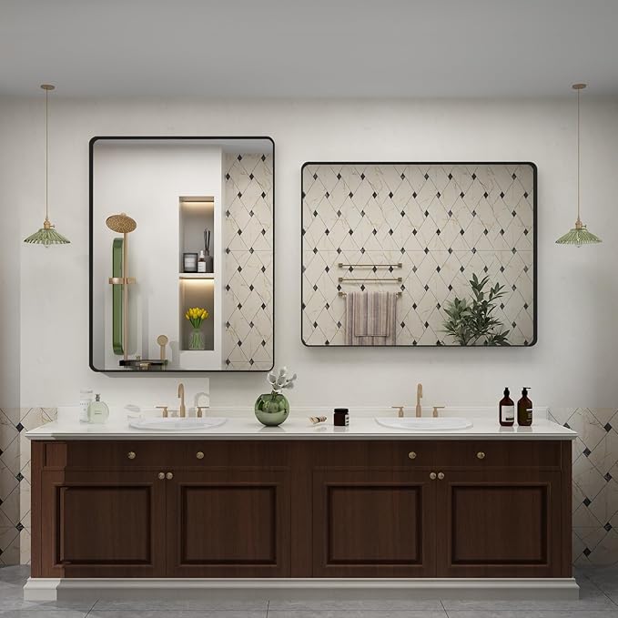 30x36 Black Matte Bathroom Mirror, Rectangle Framed Vanity Mirror - Image 6