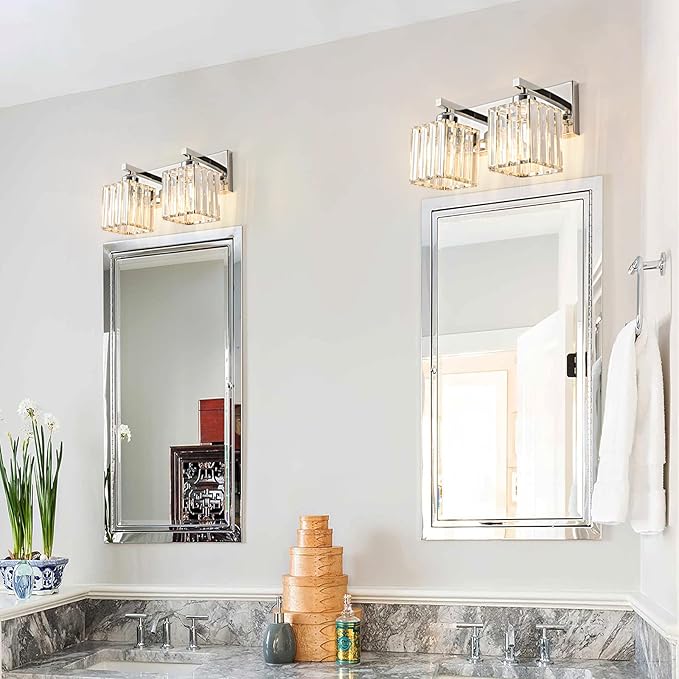 Modern Bathroom Vanity Light 2-Lights Chrome Crystal Bathroom Wall Light Vanity - Image 3