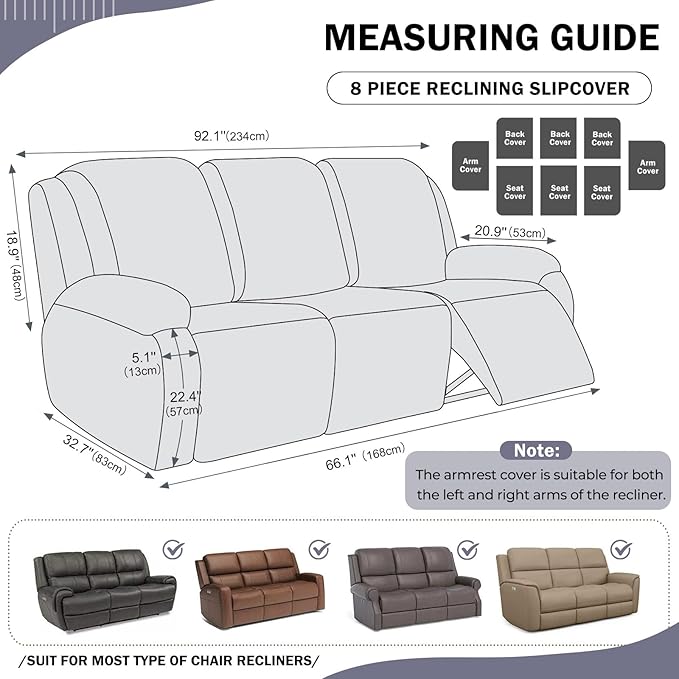 vctops 8 Pieces Geometric Jacquard Plush Recliner Sofa Covers Soft Fuzzy Fluffy - Image 2