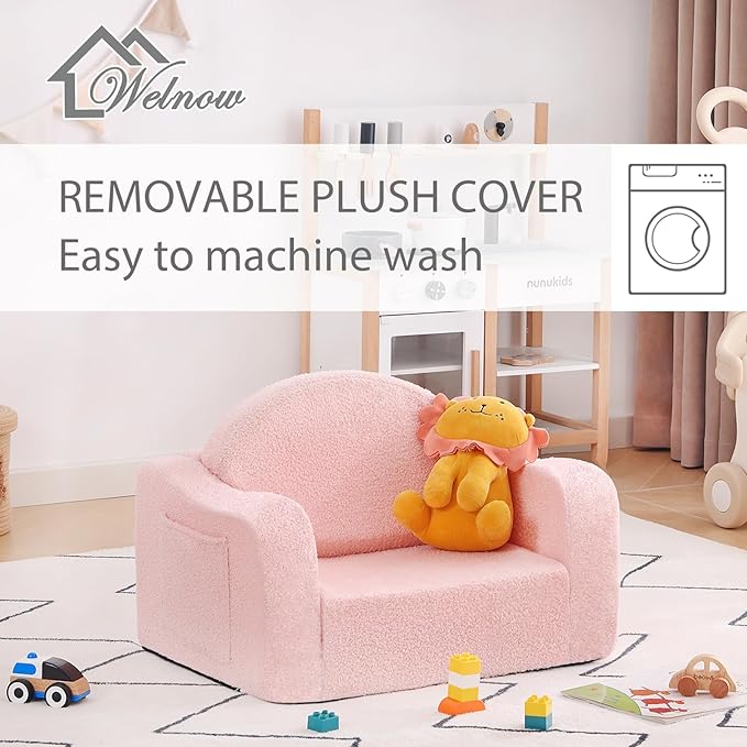 Welnow Kids Sofa, 2-in-1 Soft Sherpa Toddler Chair, Convertible Toddler Couch - Image 5