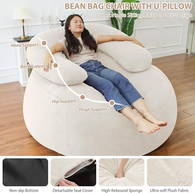 HABUTWAY Bean Bag Chair with U-Shaped Pillow - Image 3