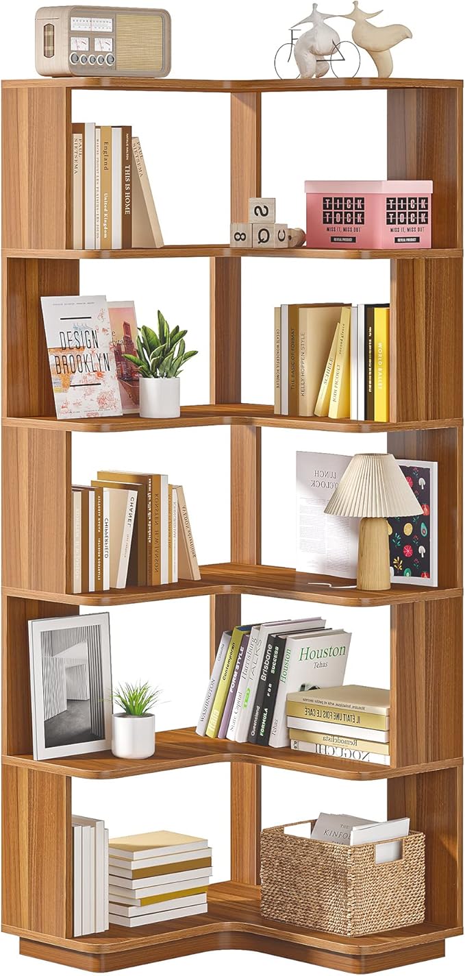 LITTLE TREE 6-Shelf Corner Bookshelf, 65” Tall L Shaped Bookcase, 6-Tier by LITTLETREE